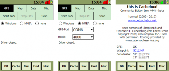 GPS-Einstellungen in Cachebox